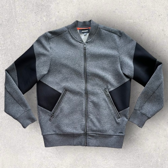 DIESEL S-Mello Dark Gray Melange Jersey Zip-Up Bomber Jacket - Picture 1 of 11